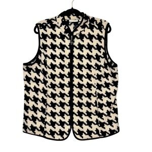 Susan‎ Graver Cottagecore Fleece Vest Women's Size L Houndstooth Cozy Layering